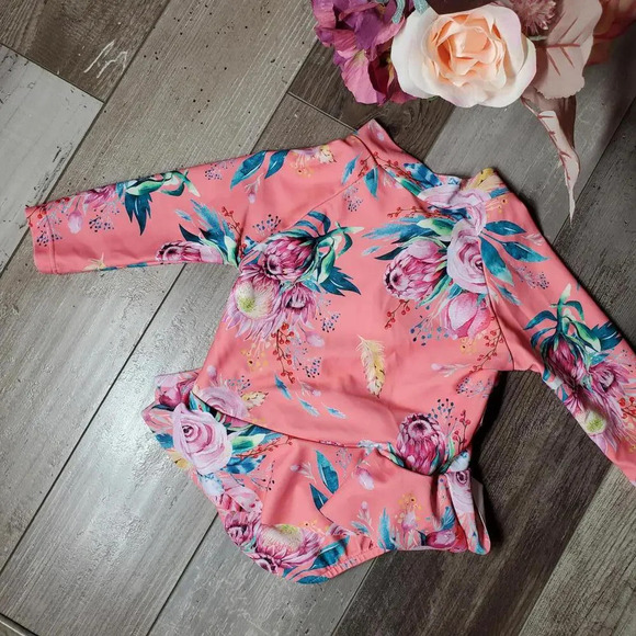 SHEIN Baby Girl Floral Print Raglan Sleeve Peplum One Piece Swimsuit Size 80 - Picture 12 of 15